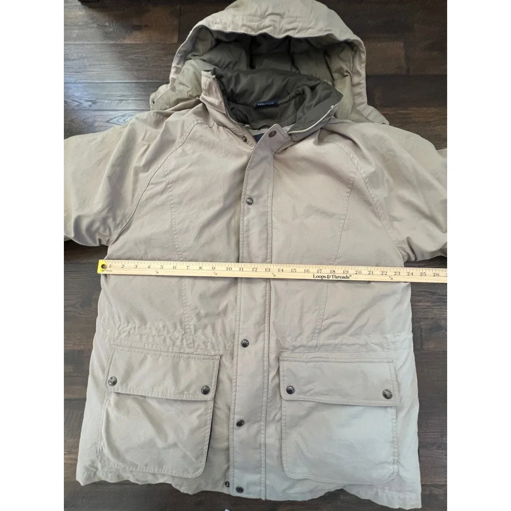 Vintage London Fog Mens Tan Down Filled Parka Hooded Coat Medium removable liner